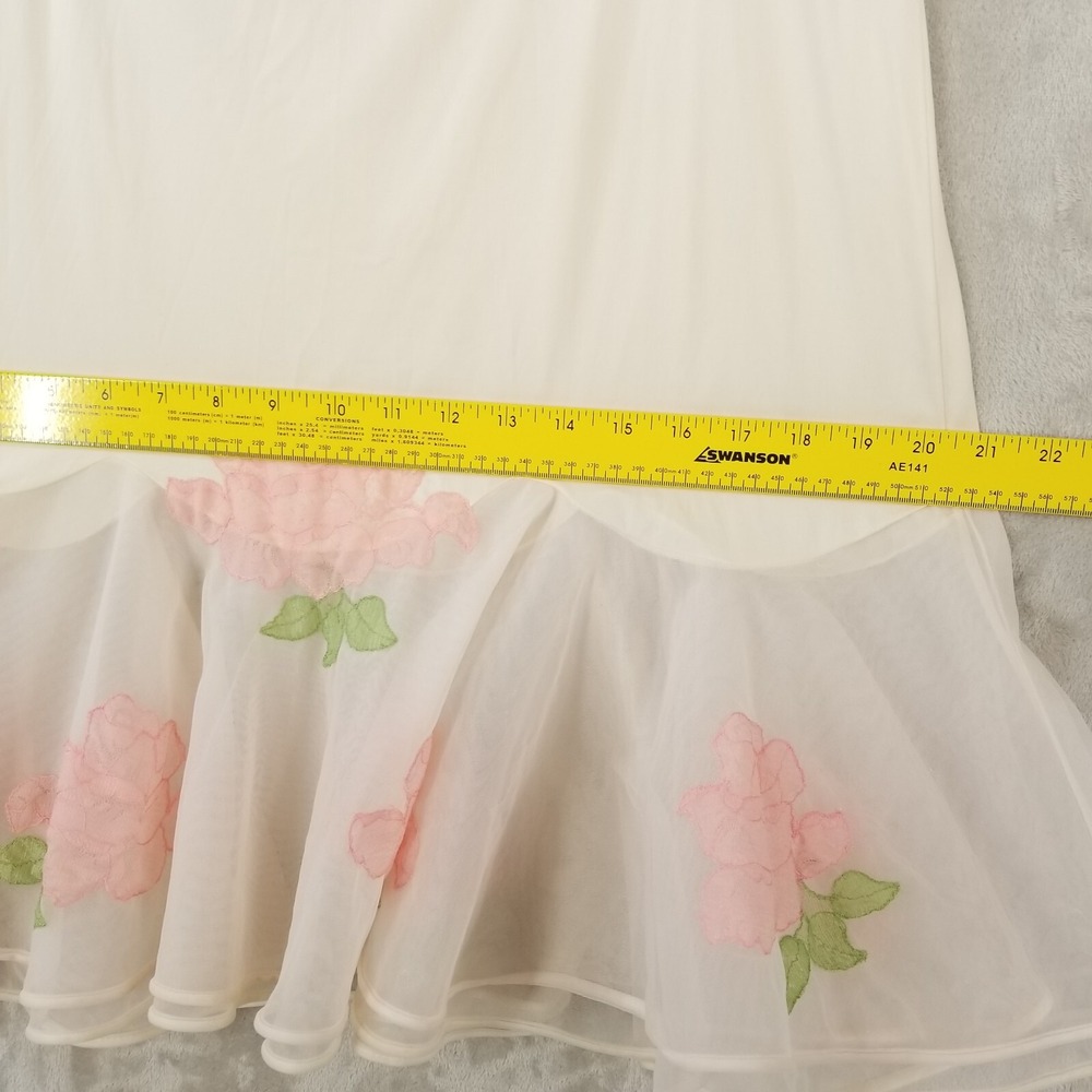 Vtg Half Slip Tulip Skirt 12 Pink Satin Chiffon Roses Lace Applique Nylon USA - Picture 8 of 10